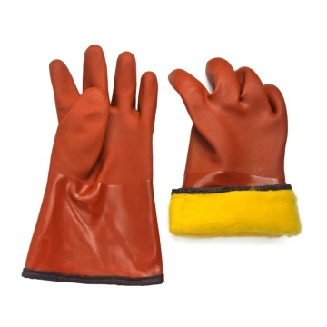 Brown PVC Coated gloves cashmere feecy linning